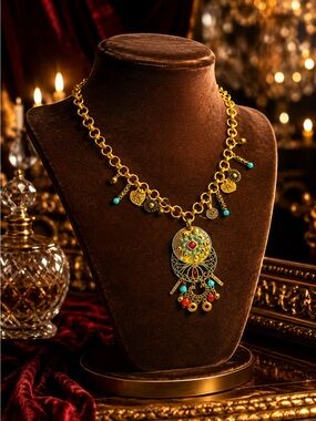 Chicos Bohemian Gold-Tone Turquoise & Multicolor Pendant Necklace